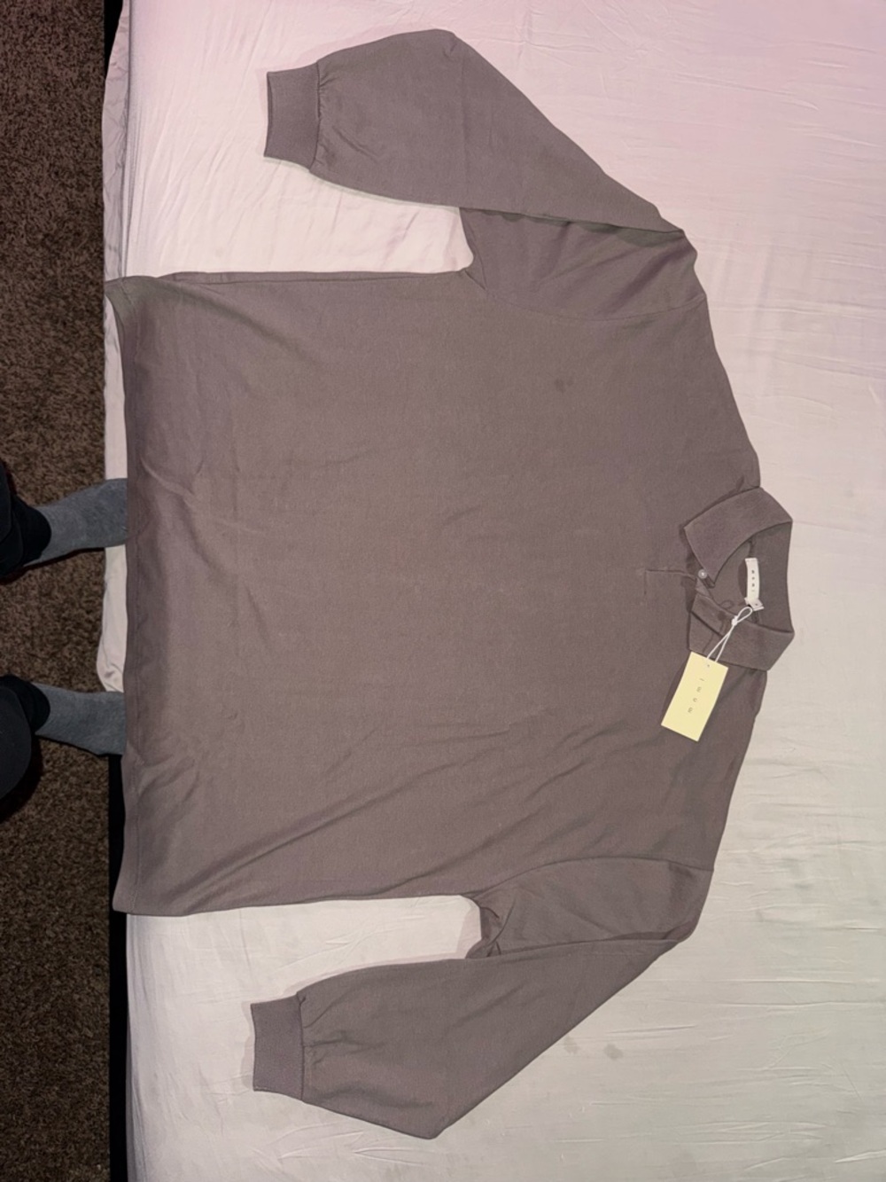 MNML Men's Long Sleeve Polo in Taupe